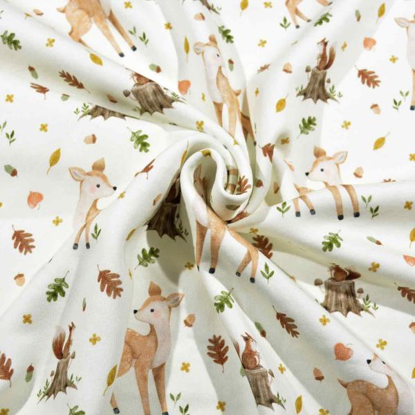 70 cm Alpenfleece Waldtiere auf Ecru